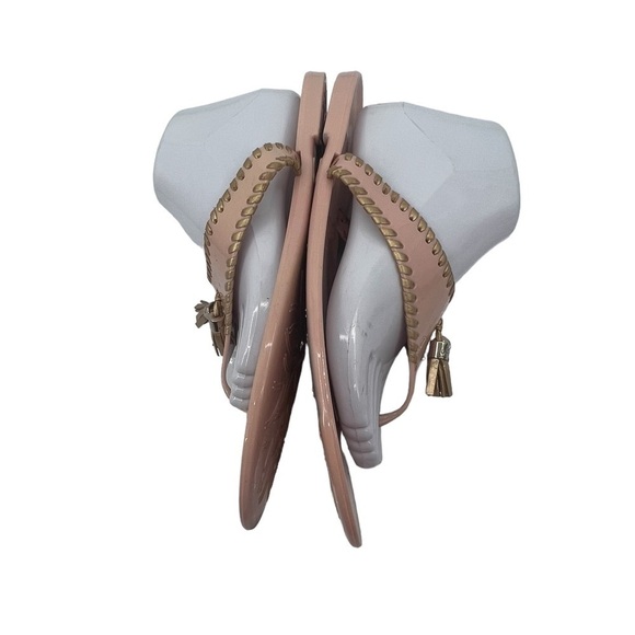 Jack Rogers Pink Gold Alana Jelly T-Strap Flip Flop Tassel Sandals Size 10 Women - Picture 8 of 10